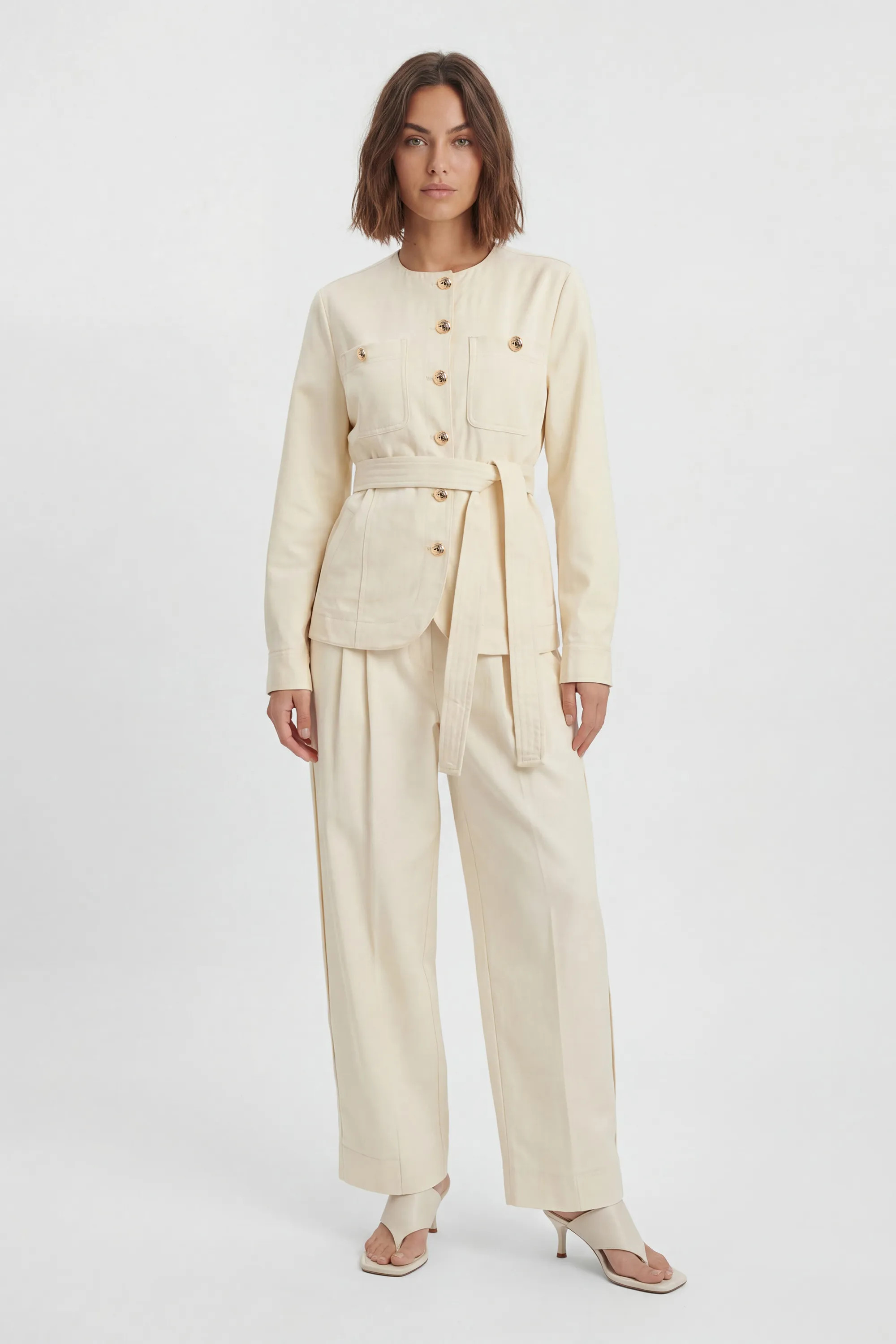 Cotton Utility Button Detail Barrel Leg Trouser | Karen Millen