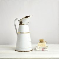 French Enamel Pitcher Garden Planter Antique White Enamelware Jug | Etsy (US)