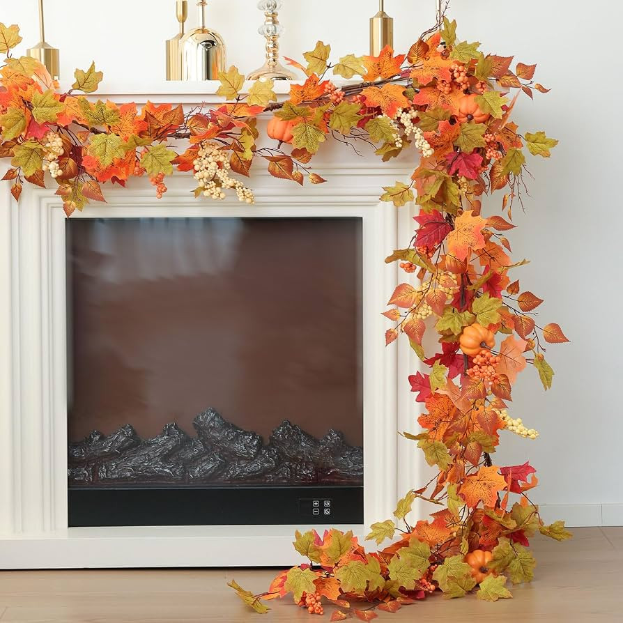 MIZII Fall Decor Artificial Maple Leaf Pumpkin Garland 6FT Fake Autumn Vines Garland Thanksgiving... | Amazon (US)