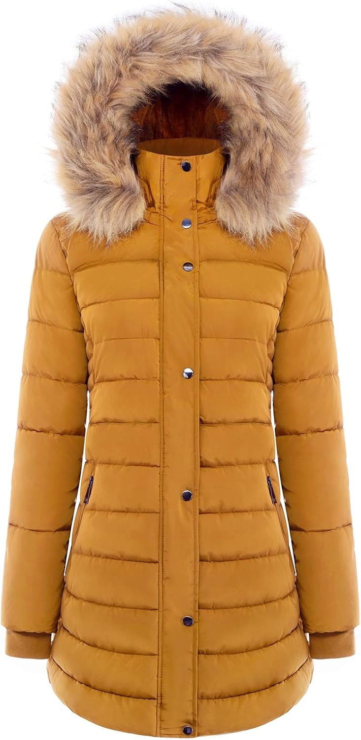 BodiLove Women's Winter Thicken Coats Puffer Jacket With Removable Fur Hood Zipper and Flannel Li... | Amazon (US)