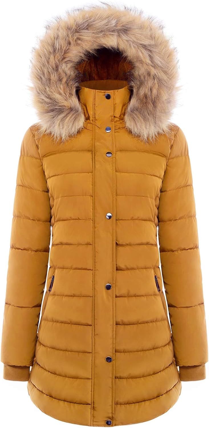 BodiLove Women's Winter Thicken Coats Puffer Jacket With Removable Fur Hood Zipper and Flannel Li... | Amazon (US)