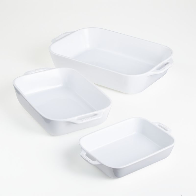 Staub White Rectangular Baking Dishes, Set of 3 + Reviews | Crate & Barrel | Crate & Barrel