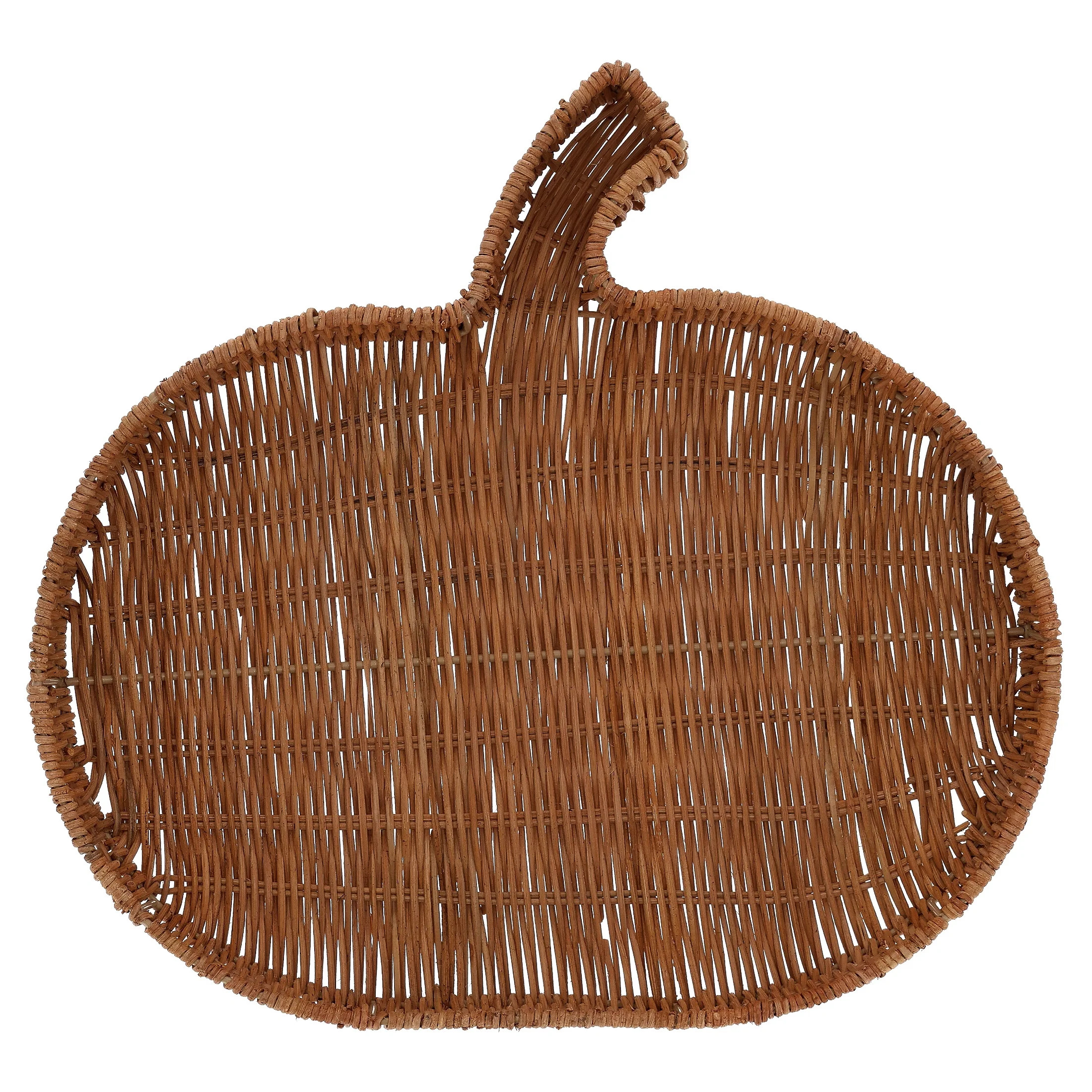Rattan Pumpkin-Shaped Decorative Tray, Brown, 15", Fall by Way To Celebrate - Walmart.com | Walmart (US)