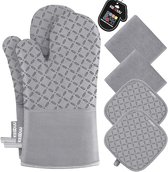 KEGOUU Oven Mitts and Pot Holders 6pcs Set, Kitchen Oven Glove High Heat Resistant 500 Degree Ext... | Amazon (US)