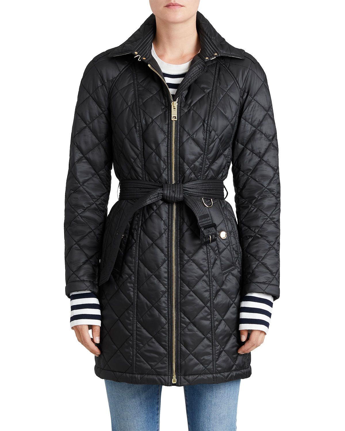 Baughton Quilted Belted Parka Jacket, Black | Neiman Marcus