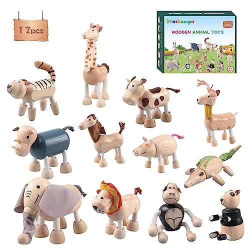 12PCS Bendable Wooden Animal Toys, Fun and Posable Animal Toys for Early Education, Smooth Natural Wood, Safari Farm Wood Animals Learning Toy for Kids | Amazon (US)