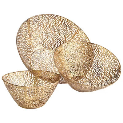 Sydne 3 Piece Metal Decorative Bowl Set in Antique Gold | Wayfair North America