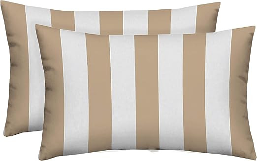 RSH Décor Set of 2 - Indoor / Outdoor Tan & White Cabana Stripe Decorative Square Throw / Toss P... | Amazon (US)