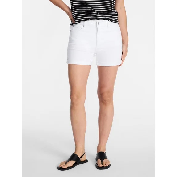 Time and Tru Women's Mid Rise Roll Cuff Denim Shorts, 4" Inseam, Sizes 0-20 | Walmart (US)