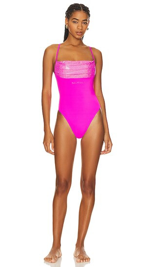 One Piece Swimsuit Thong in Fuxia & Silver | Revolve Clothing (Global)