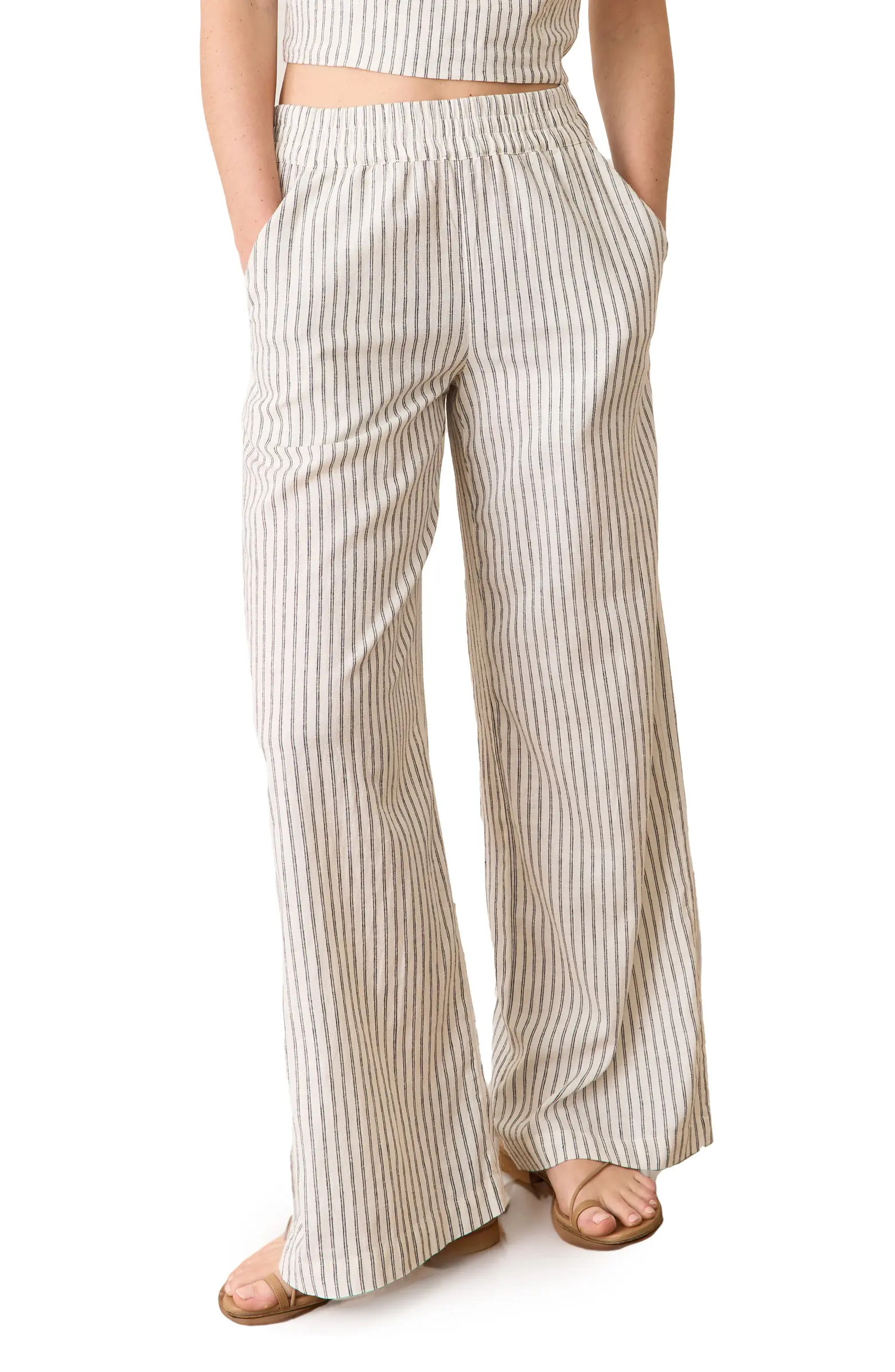 Allison Stripe Pull-On Wide Leg Hemp Blend Pants | Nordstrom