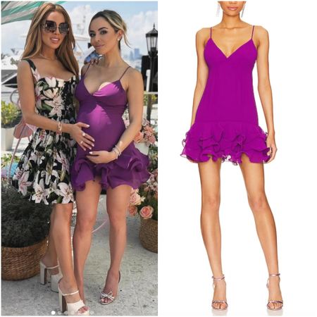 Nicole Martin’s Purple Ruffle Hem Dress and Lisa Hochstein’s Floral Corset and Skirt 📸 = @lisahochstein