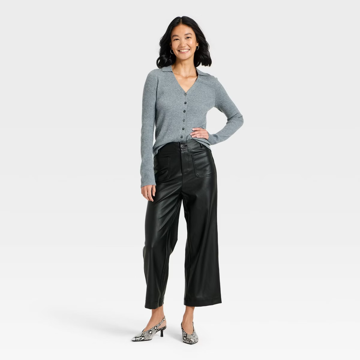 Women's Faux Leather Sailor Pants - A New Day™ Black 6 | Target