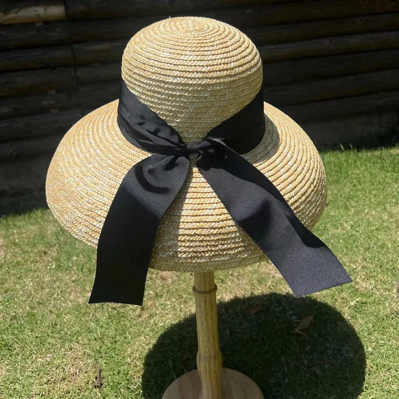 French Retro Summer Sun Hat Holiday Beach Black Big Bell Hat.women's Summer Straw Hat-straw Hat -... | Etsy (US)