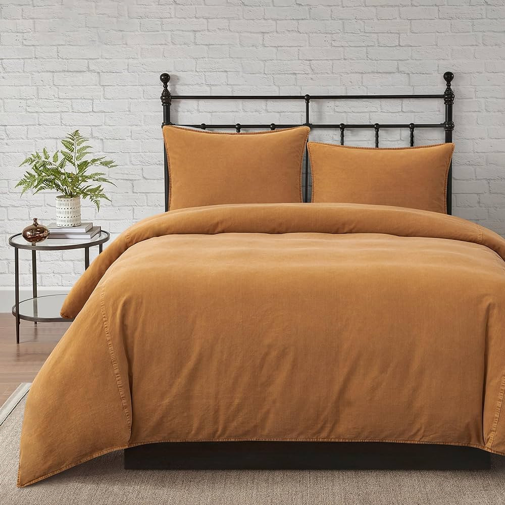 HiEnd Accents Stonewashed Cotton Canvas 3 Piece Super King Duvet Cover Set, Terracotta Solid Colo... | Amazon (US)