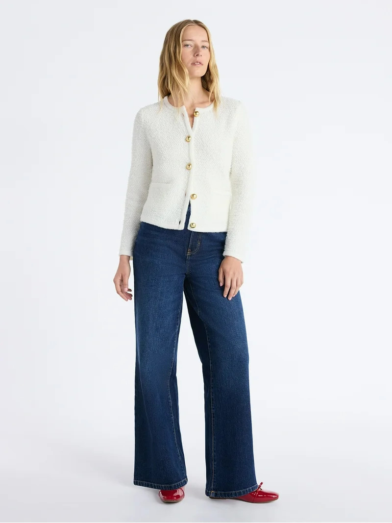 Free Assembly Women's Nubby Cardigan with Welt Pockets, Midweight, Sizes XS-XXL | Walmart (US)