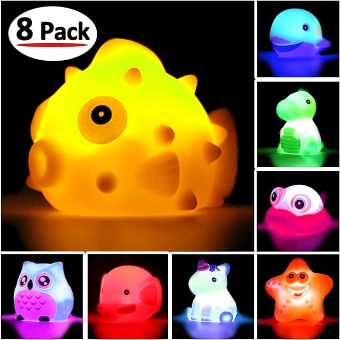 Bath Toys, 8 Pcs Light Up Floating Rubber animal Toys set, Flashing Color Changing Light in Water... | Amazon (US)