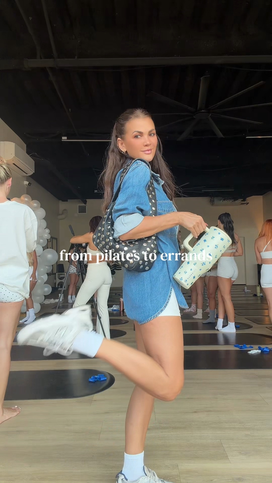 White workout set and denim top

#LTKootd #LTKActive