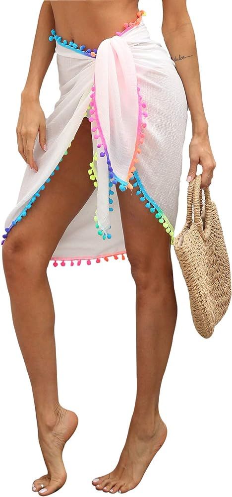 Women Short Sarongs Beach Wrap Sheer Bikini Wraps Skirt Cover Ups for Swimwear | Amazon (US)