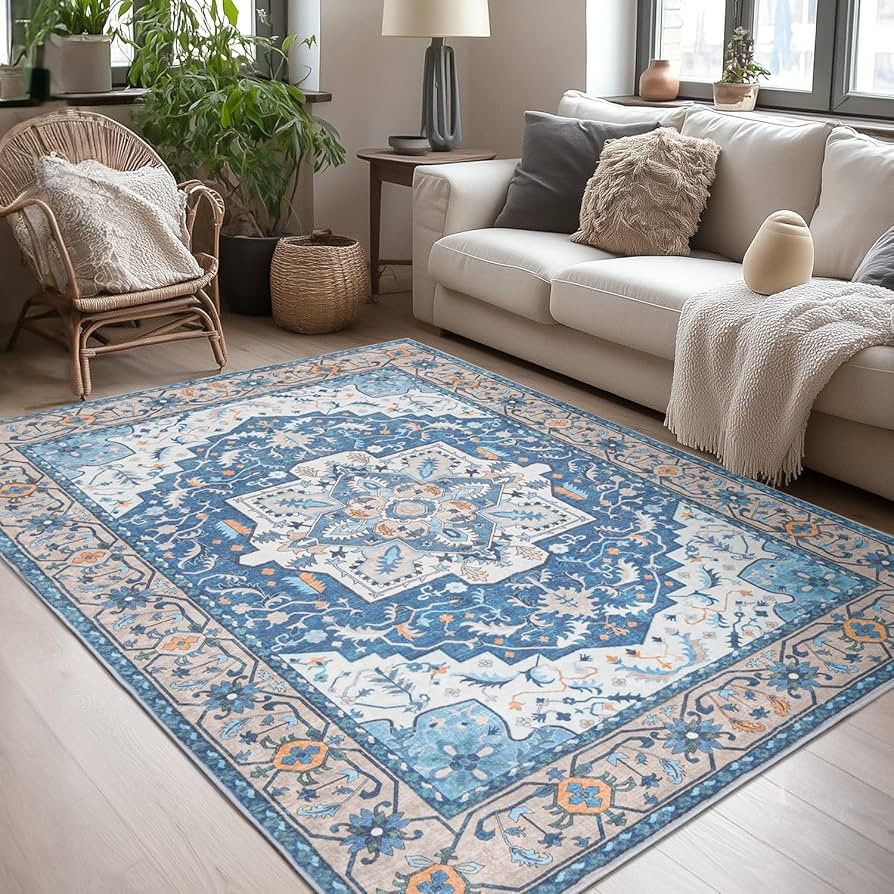 5x7 Area Rugs 5x7, Machine Washable Area Rugs, Super Soft Faux-Wool Area Rug for Living Room Bedr... | Amazon (US)