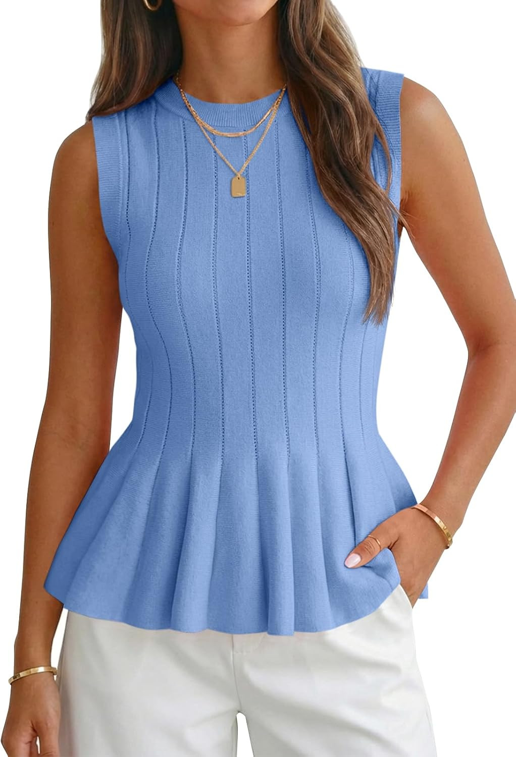 Cicy Bell Womens Pleated Peplum Tank Tops Fitted Blouses Fall Sweaters | Amazon (US)
