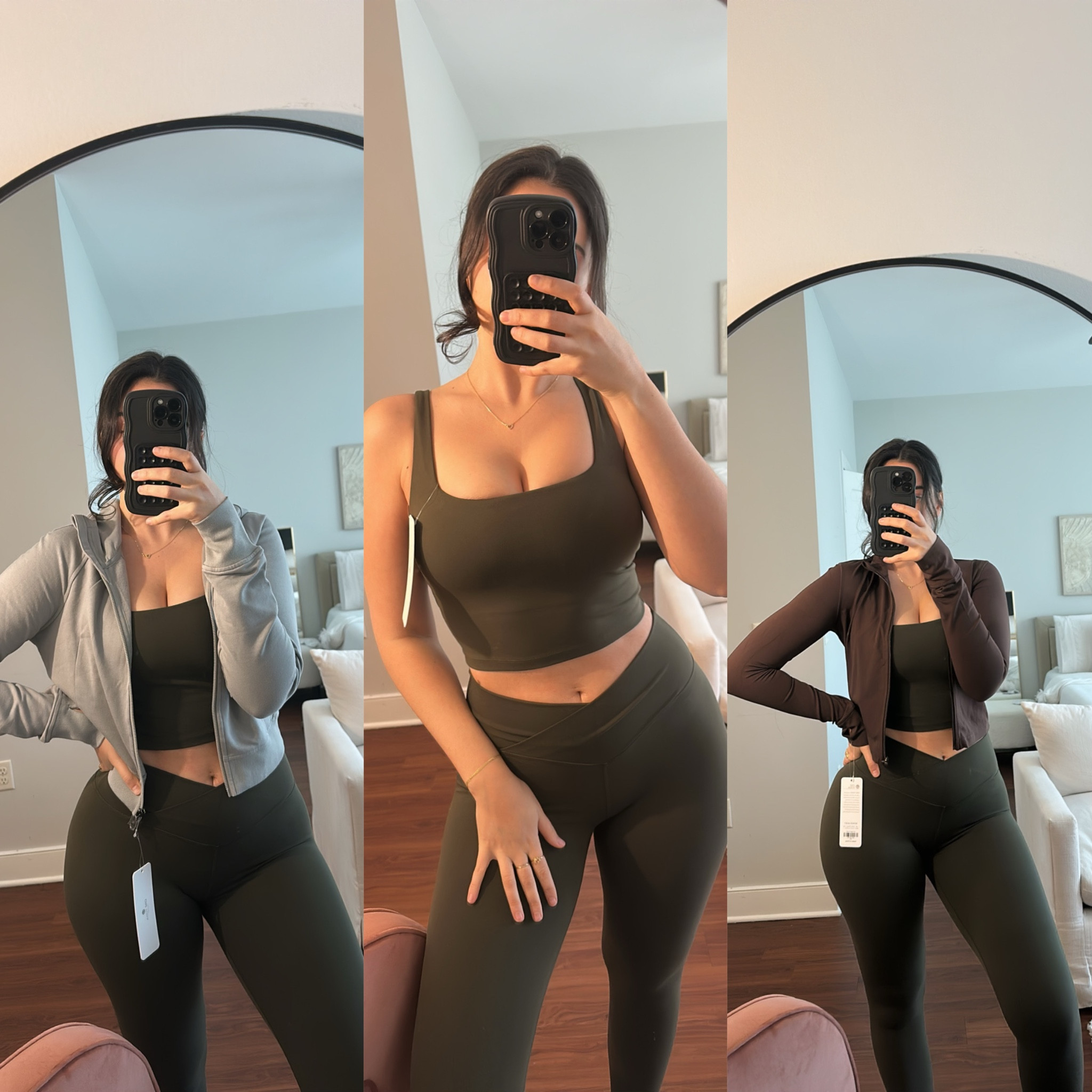 CRZ Yoga - green set (S top/M leggings) … brown jacket is a M & fits true to size, green jacket is a S & I love the fit of it being cropped 