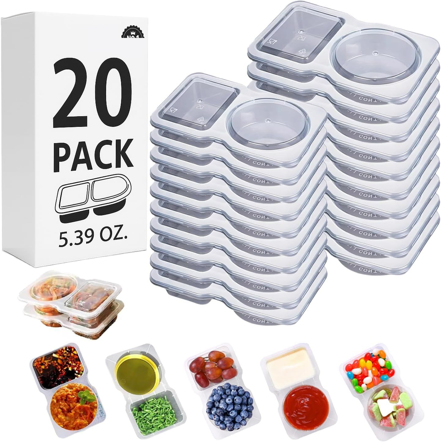 20 Sets Reusable Snack Containers Double Compartment Snackle Box Container with Lids - Leak-Proof BPA-Free Food Storage, Condiments Portion Control Dip Cups for Kids School Lunches, Meal Prep, Takeout | Amazon (US)