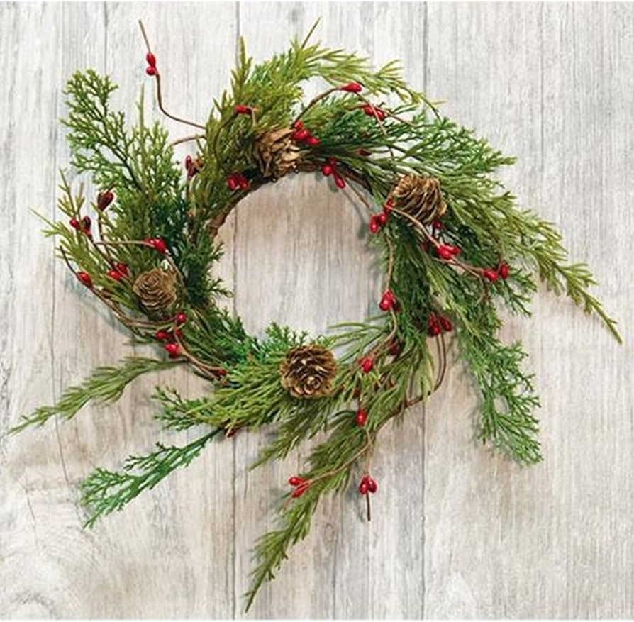 Artificial Realistic-Looking Cedar Wreath Candle Ring Mini Wreath Accent for Statues, Lanterns, N... | Amazon (US)