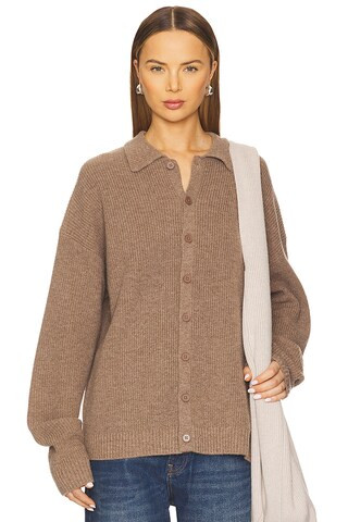 Aya Muse Relaxed Knit Button Up Sweater in Dark Tan from Revolve.com | Revolve Clothing (Global)