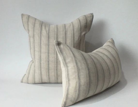 Blue Cream and White Striped Sofa Pillow Cover Decorative - Etsy UK | Etsy (UK)