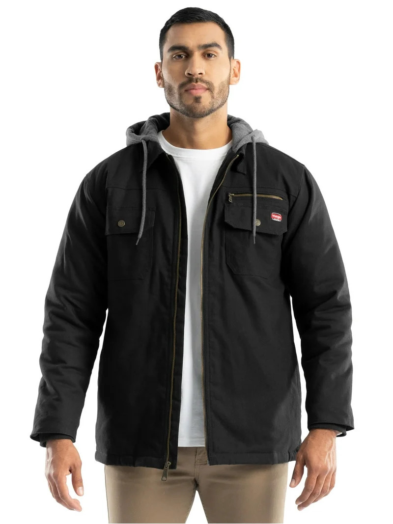 Wrangler Workwear Men's Quilted Lined Work Shirt Jacket with Hood, Size S-5XL (Men's and Big Men'... | Walmart (US)
