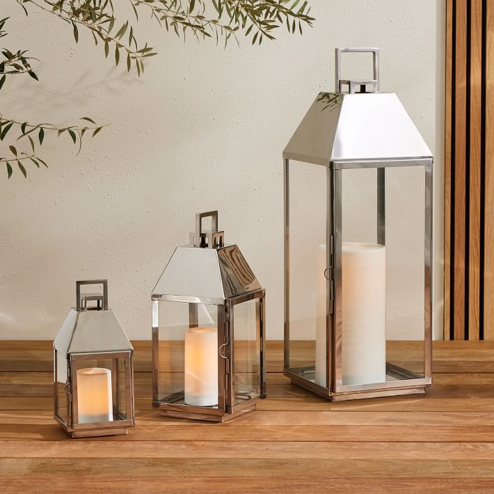 Modern Polished Nickel Metal Outdoor Lanterns | West Elm (US)