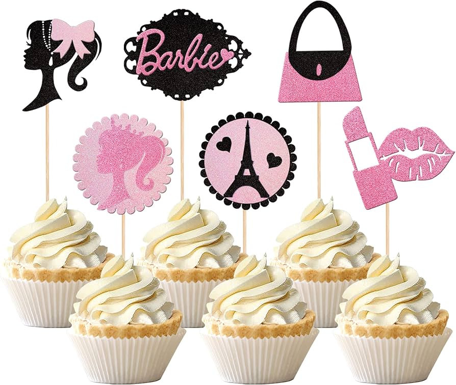 ZHUOWEISM 24 PCS Princess Girl Cupcake Toppers Glitter Lips Handbag Bow Tie Lipstick Love Tower C... | Amazon (CA)