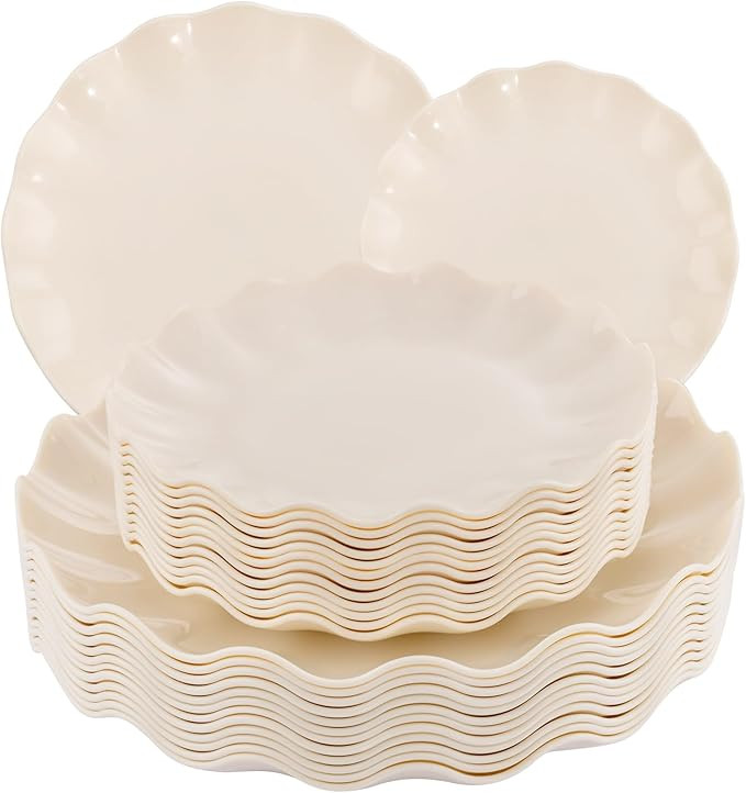 LIYH 24pcs Plastic Plates Reusable,Unbreakable Dinner Plates, Scalloped Plastic Plates, Microwave... | Amazon (US)