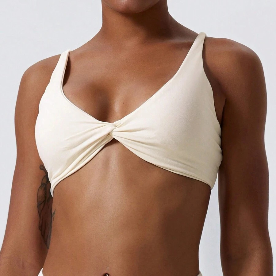 1pc Ultra-soft Naked-fabric Sports Bra For Women With Twisted Chest Design, Breathable And Sweat-... | SHEIN