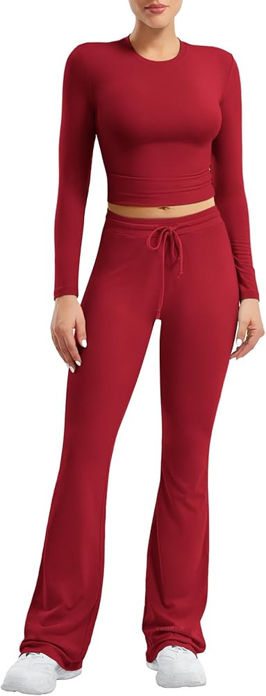 YEOREO Two Piece Sets for Women Long Sleeve Tops Lounge Set Drawstring Wide Leg Pants Ava Matchin... | Amazon (US)