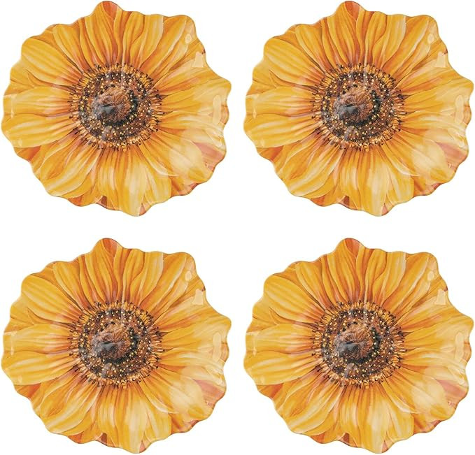 UPware Sunflower Melamine Dessert Plates, Floral-Shaped Small Serving Plates, for Appetizer, Snac... | Amazon (US)