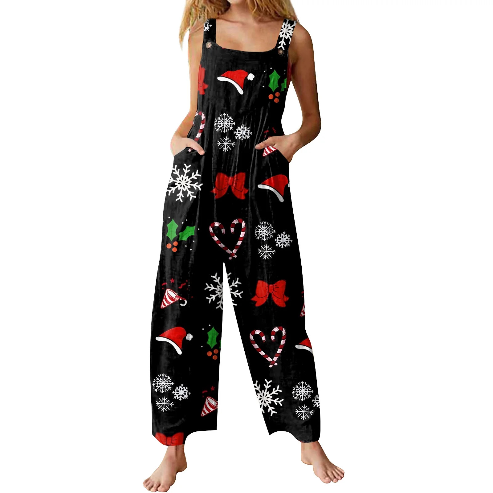Fgvctg Christmas Women's Jumpsuits Wide Leg Womens Overall Straps Holiday Xmas Print Jumpsuit Sle... | Walmart (US)