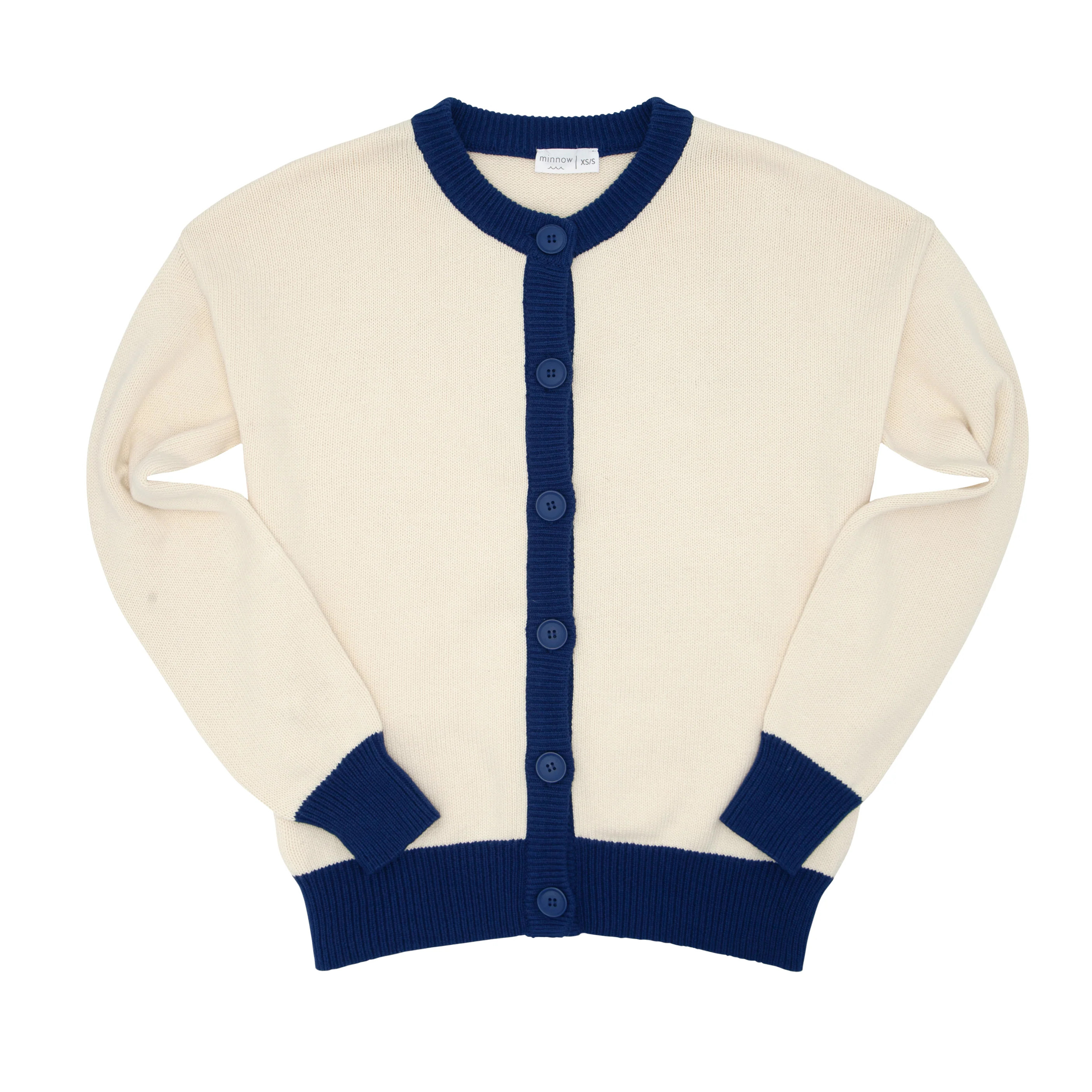 women's cream and navy trim cardigan | minnow