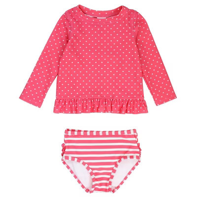 RuffleButts Girls Long Sleeve Rash Guard Bikini - Pink, Size: 5 | Target