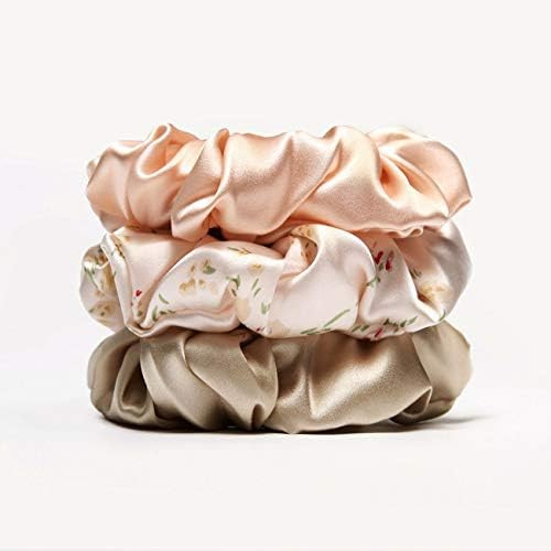 3Pack Silk Hair Scrunchy 100% Pure Mulberry Silk 16 Momme Scrunchies with Elastic Band Hair Ties for | Amazon (US)