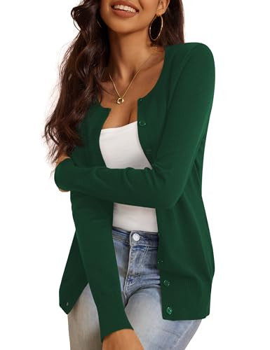 a.Jesdani Women Sweaters Long Sleeve Button Down Crew Neck Soft Dark Green Cardigans Womens 2XL Plus | Amazon (US)