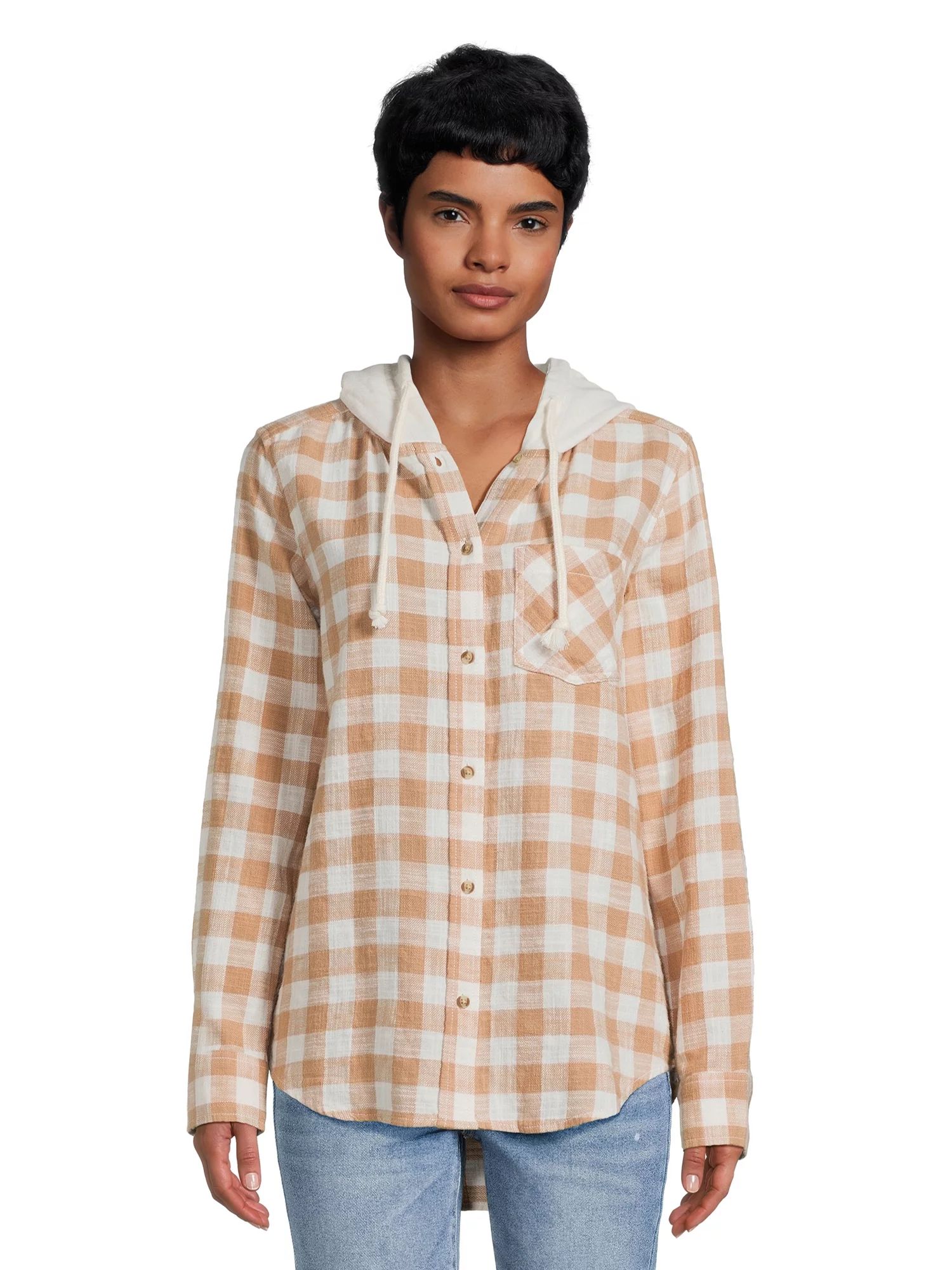 Time and Tru Women's Button Down Hooded Flannel Shirt, Sizes XS-3XL | Walmart (US)