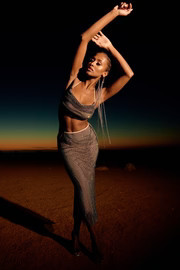 Rayne Mesh Diamante Midi Skirt - Iridescent Black | MESHKI US