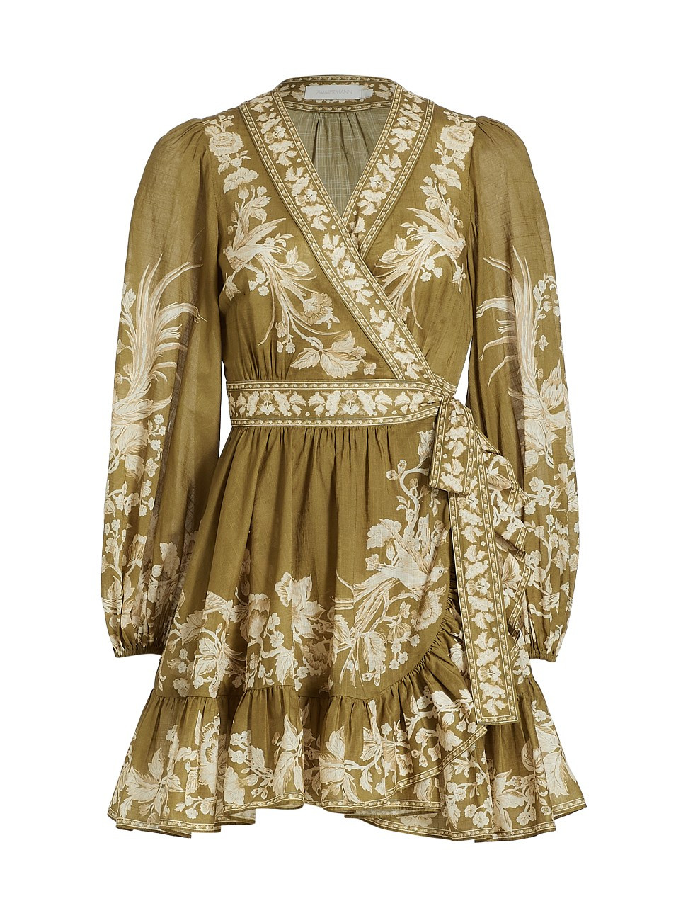 Women's Anneke Floral Cotton Wrap Minidress - Olive Bird - Size 8 | Saks Fifth Avenue
