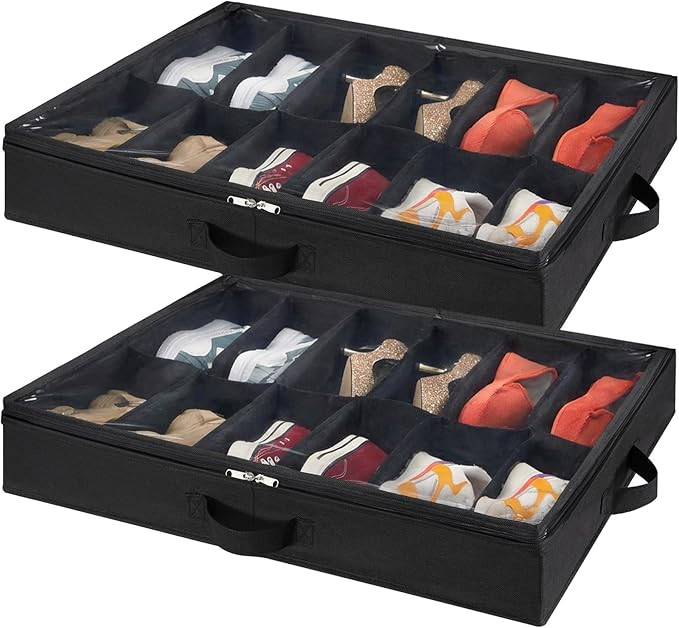 Lifewit Under Bed Shoe Storage Organizer Set of 2, 4.3 Inches Tall Low Profile Fabric Shoes Conta... | Amazon (US)