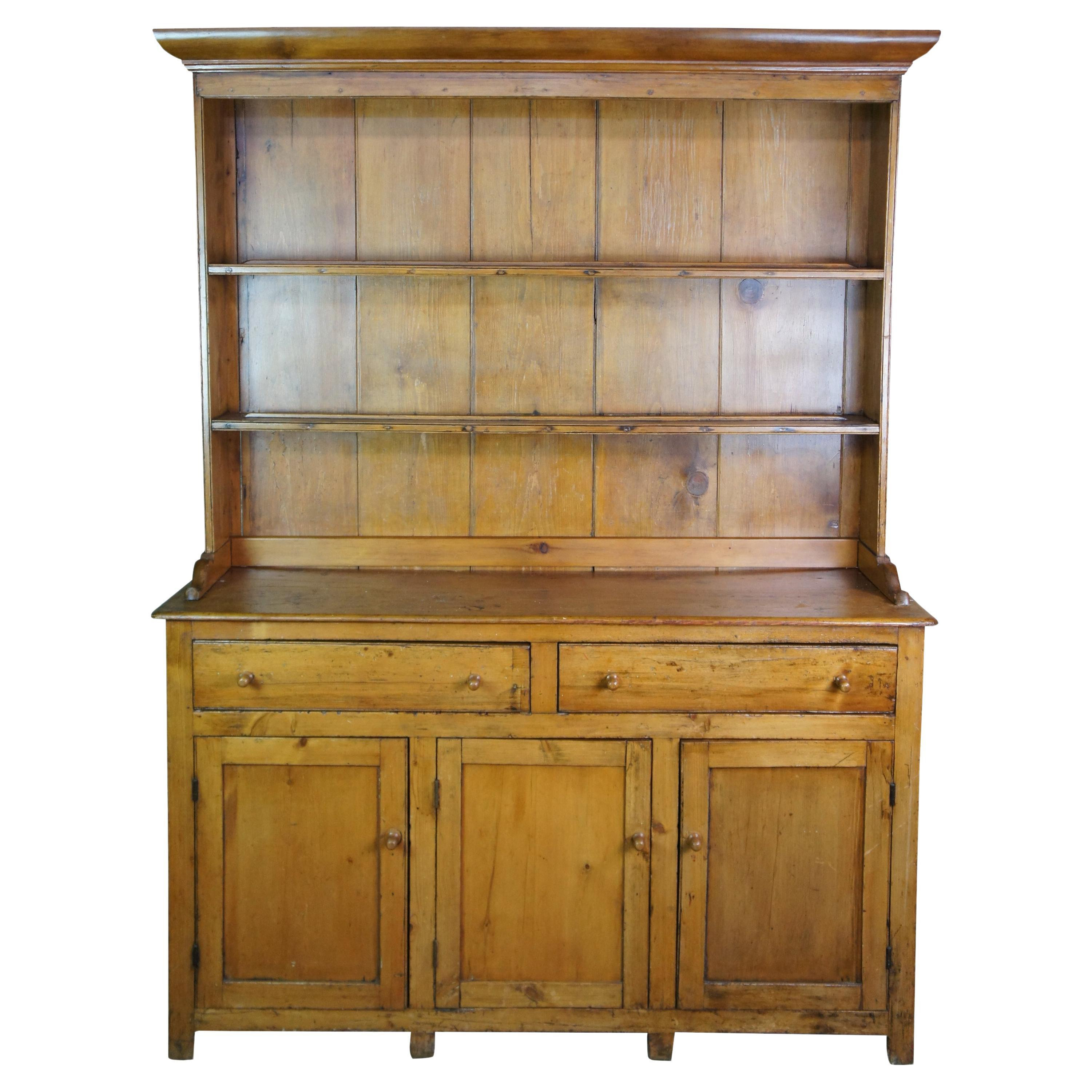 Antique English Pine Country Farmhouse Cupboard China Hutch Welsh Style Dresser | 1stDibs