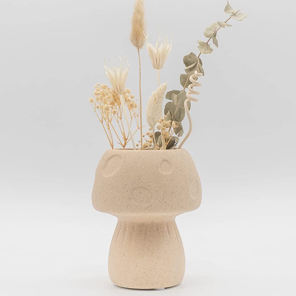 Mushroom Decor Vase, Textured Sand Handmade Ceramic Unique Retro Flower Plant Pot Indoor Planter ... | Amazon (CA)