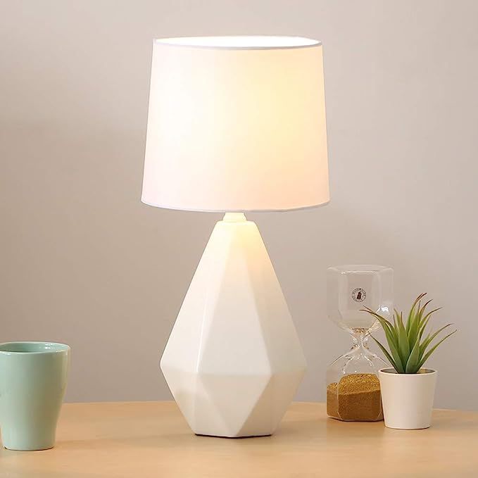 SOTTAE Modern Small Ceramic Table Lamp, White Irregular Geometric Bedside Desk lamp for Living Ro... | Amazon (US)