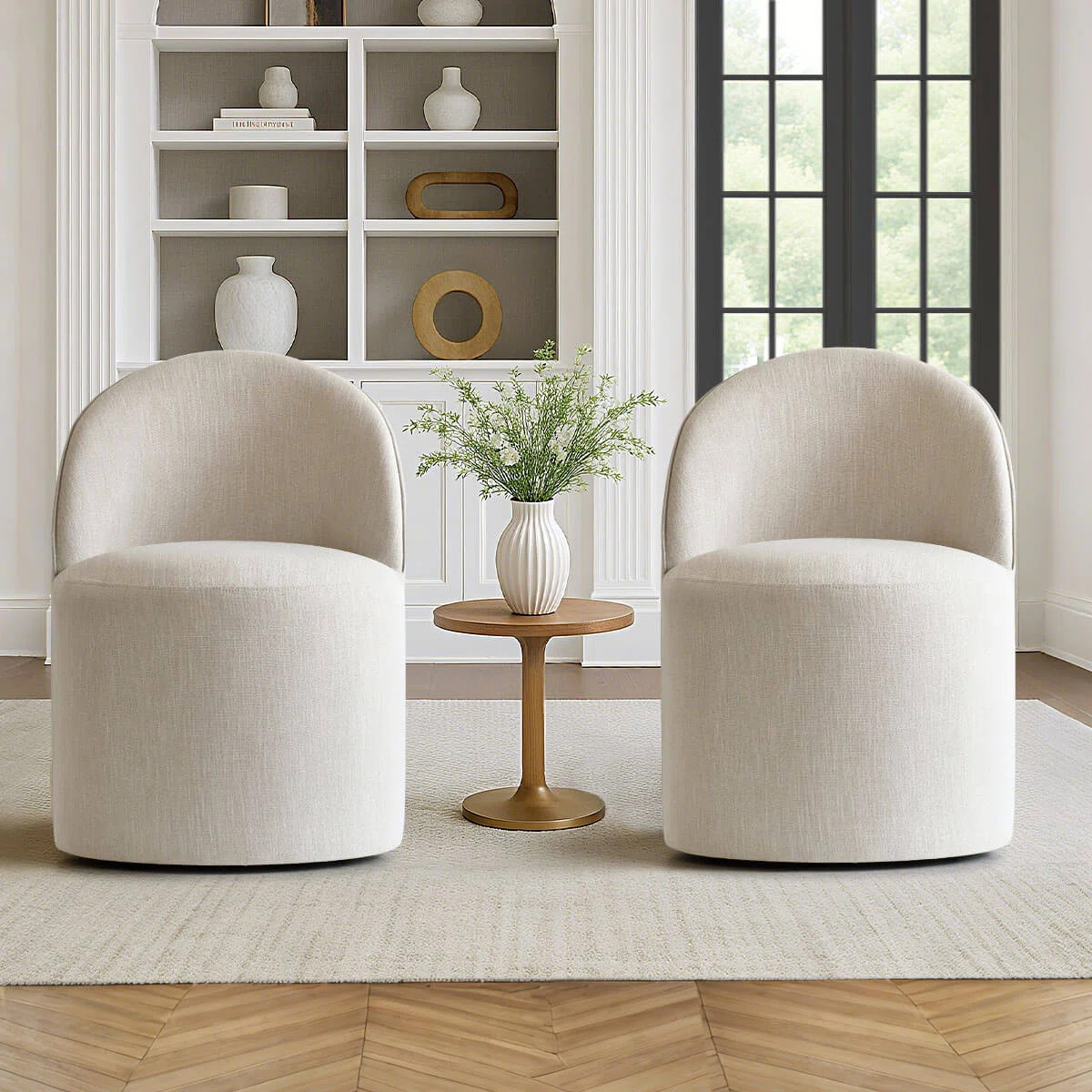 Rolling Small Linen Upholstered Barrel Swivel Chair With Hidden Casters (Set of 2) | Wayfair North America